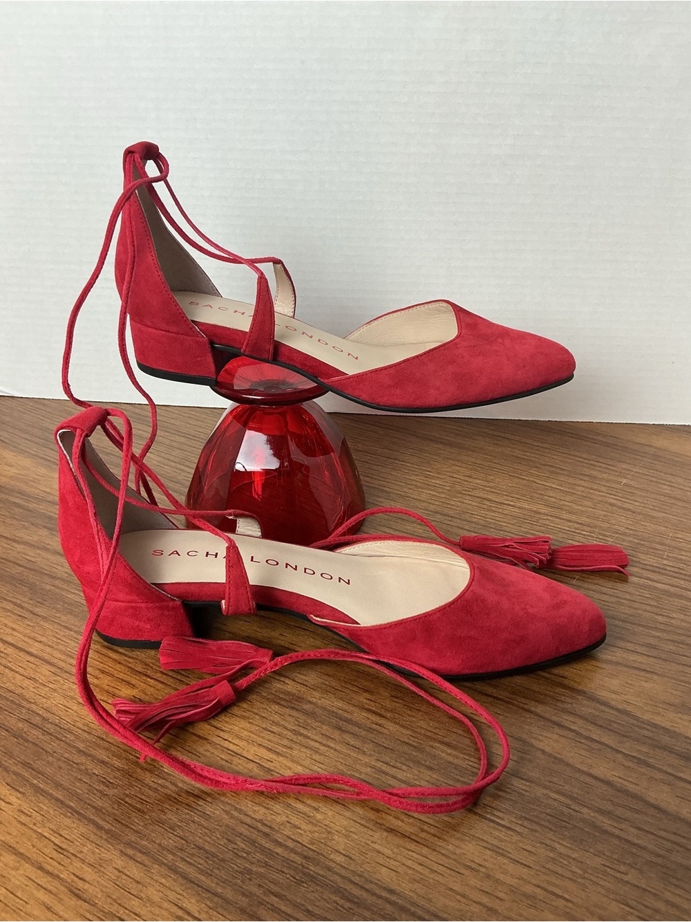 Sacha London Red Suede Pointed Lace-Up Block Heel Women’s Size 8 - Picture 3 of 6